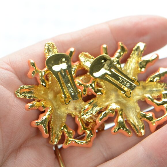Kenneth Jay Lane KJL Crystal Starfish Coral Enamel Branch Earrings - Picture 5 of 8